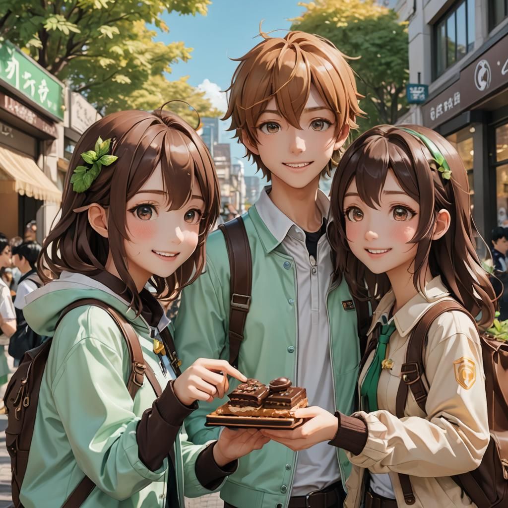 Anime-Style Chocolate Children Take a Photo