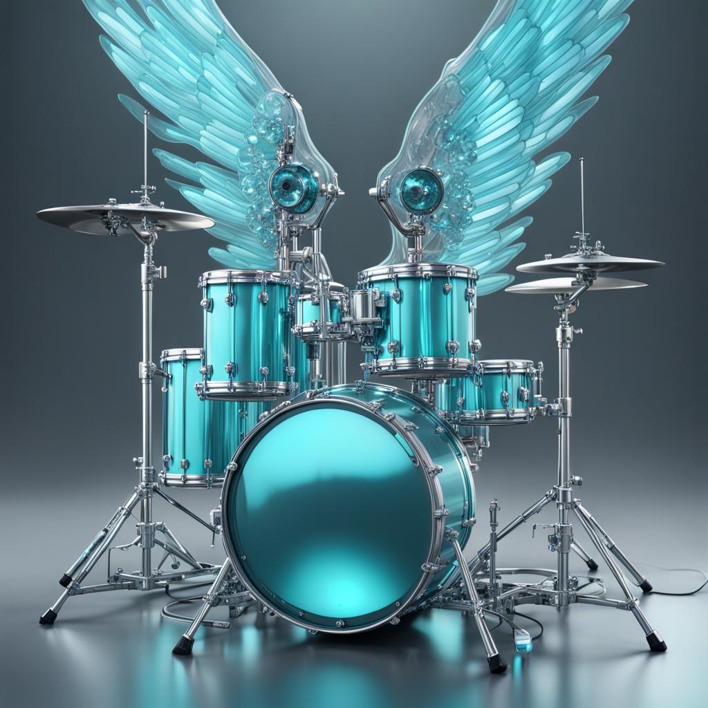 Enormous crystal Tiffany blue silver Glass, Electric drum set with wings