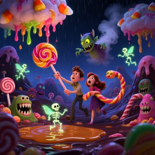 Jack and Sally in a Whimsical Candy Land
