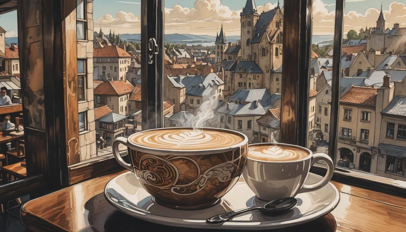Modernist Cafe Latte Art: Digital Illustration