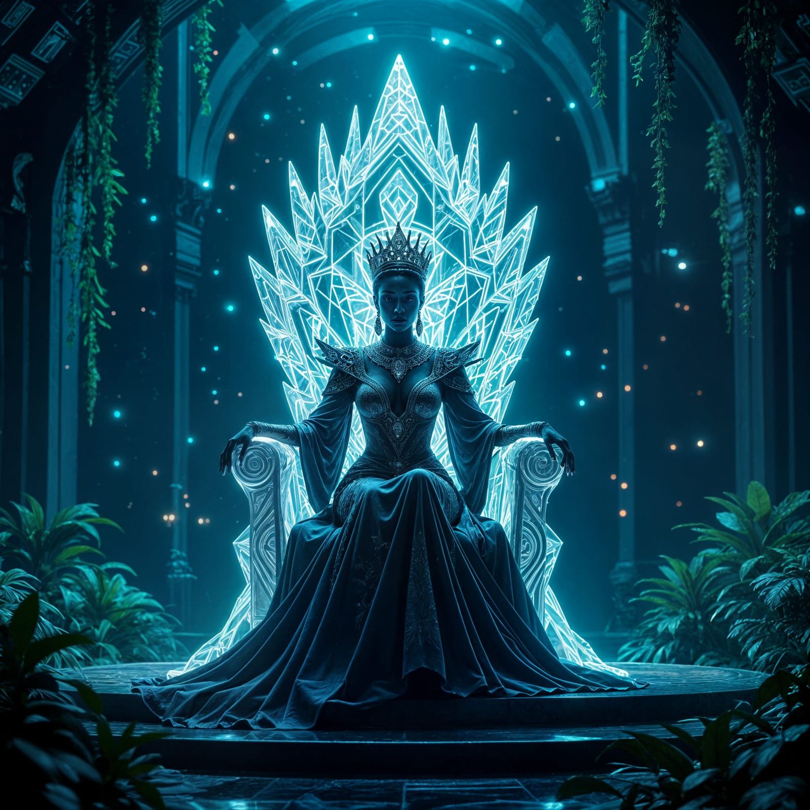 Regal Queen on Futuristic Throne