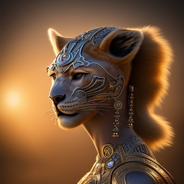 Fierce Lioness Humanoid Goddess in Ancient Egypt