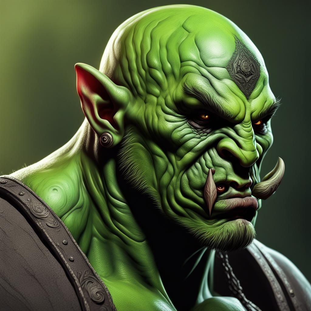 Hyperrealistic Orc Portrait with Black Tattoos