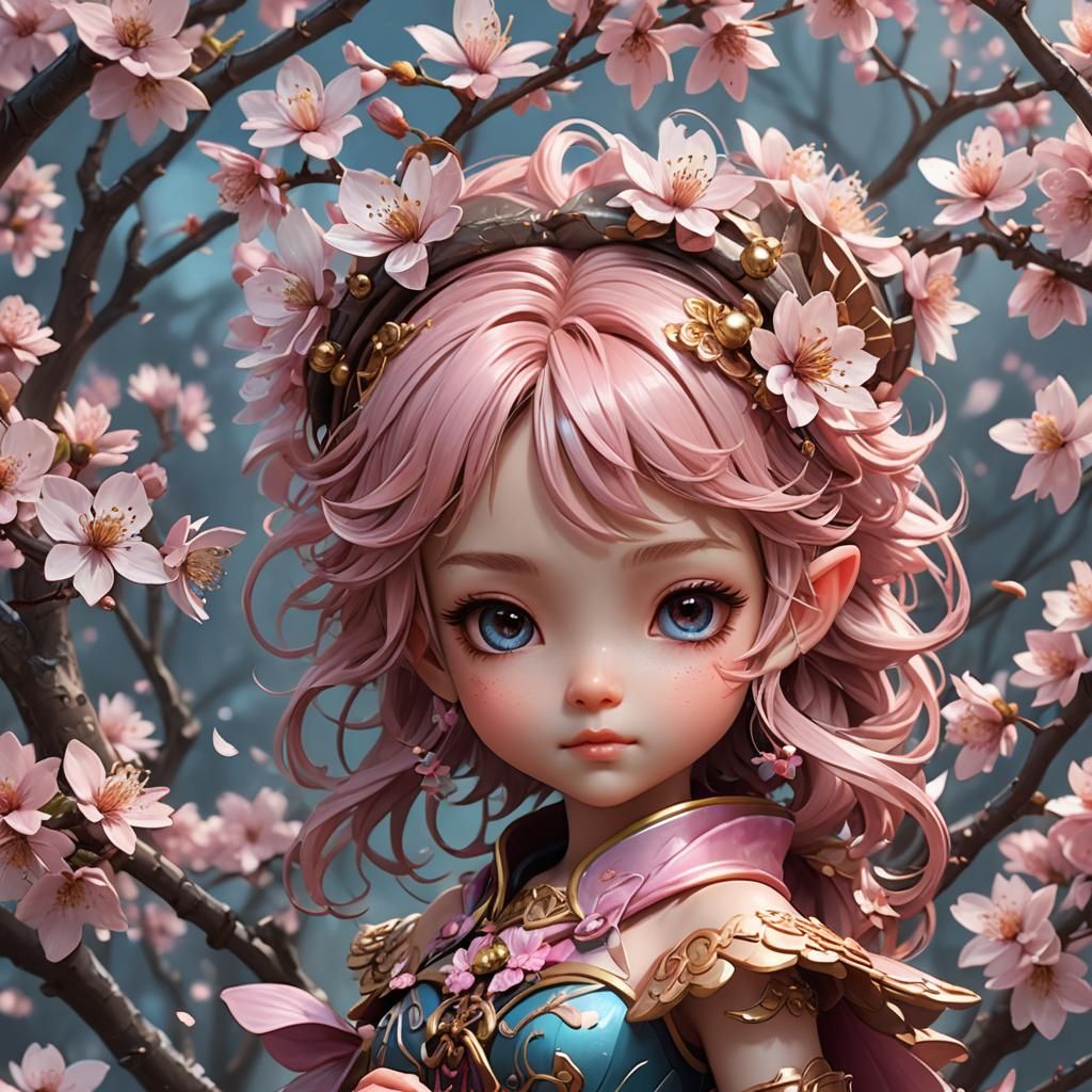 Charming Chibi Cherry Blossom Fairy Portrait