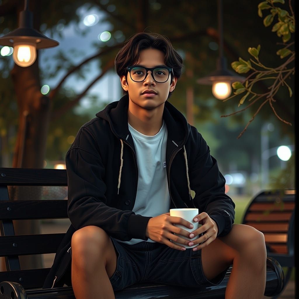 Ethereal Indonesian Gentleman in Sunlit Reflection