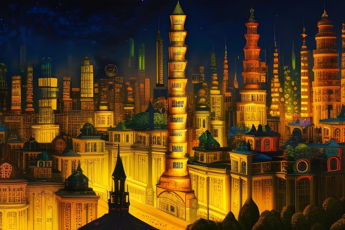 Surreal Macau Nightscape in Mixed Media Style