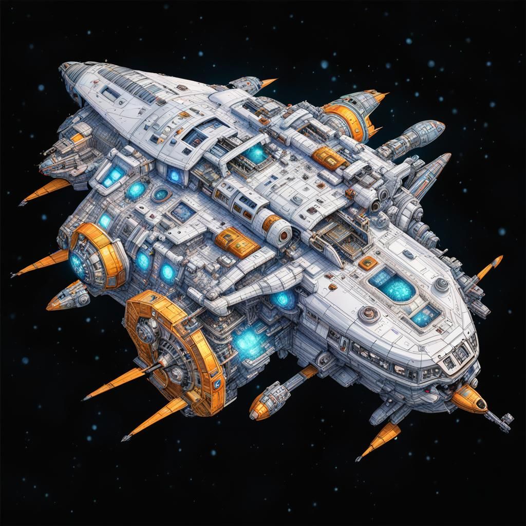 Hyper-Detailed War Spacecraft in Deep Color Concept Art Styl...