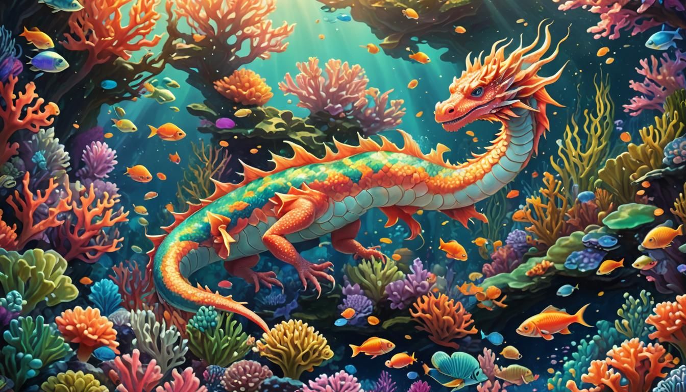 Coral Dragon in Fantasy Underwater Scene