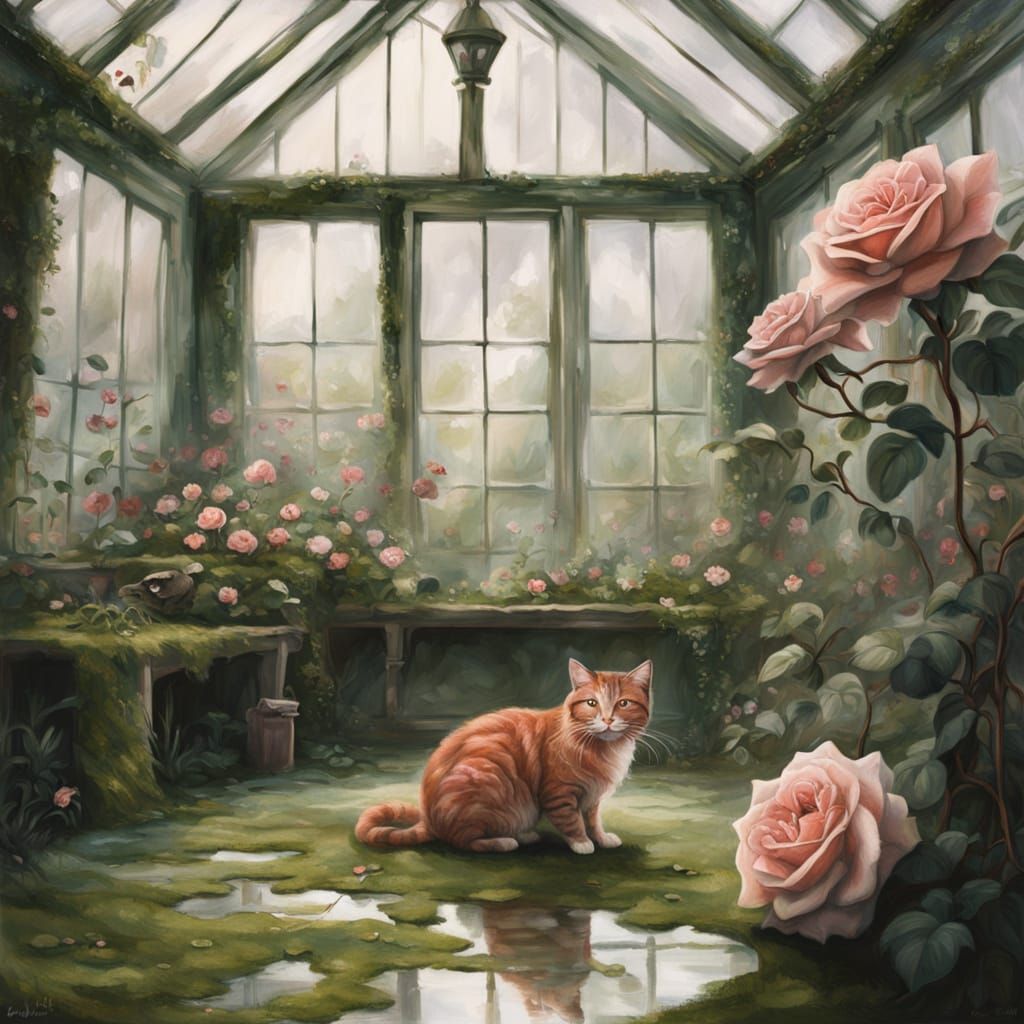 Weathered Rose in Overgrown Greenhouse: Painterly Realism