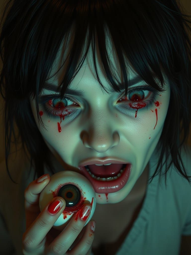 Eerie Horrorcore Woman with Eyes in Hand