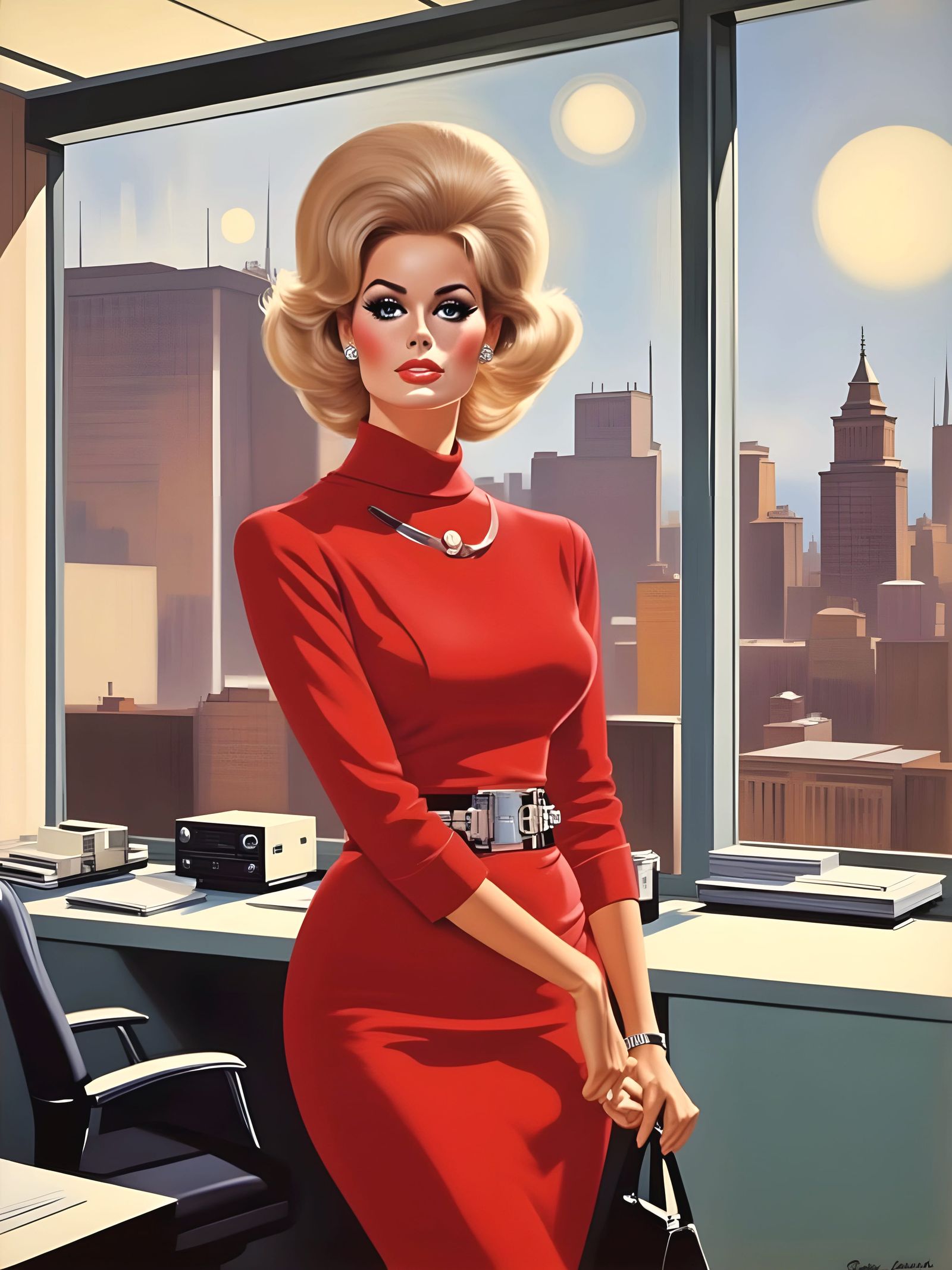 1960s Office Secretary in Red Dress