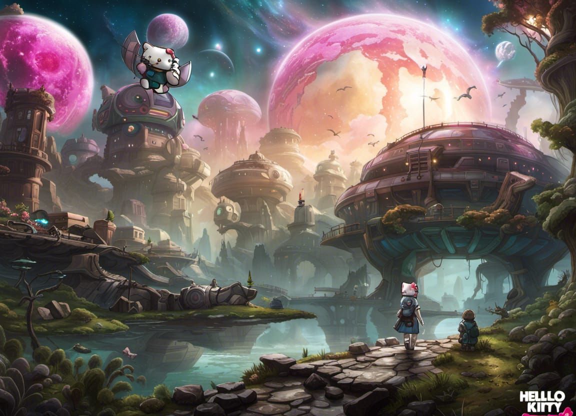 Hello Kitty Mecha in Wasteland Forest