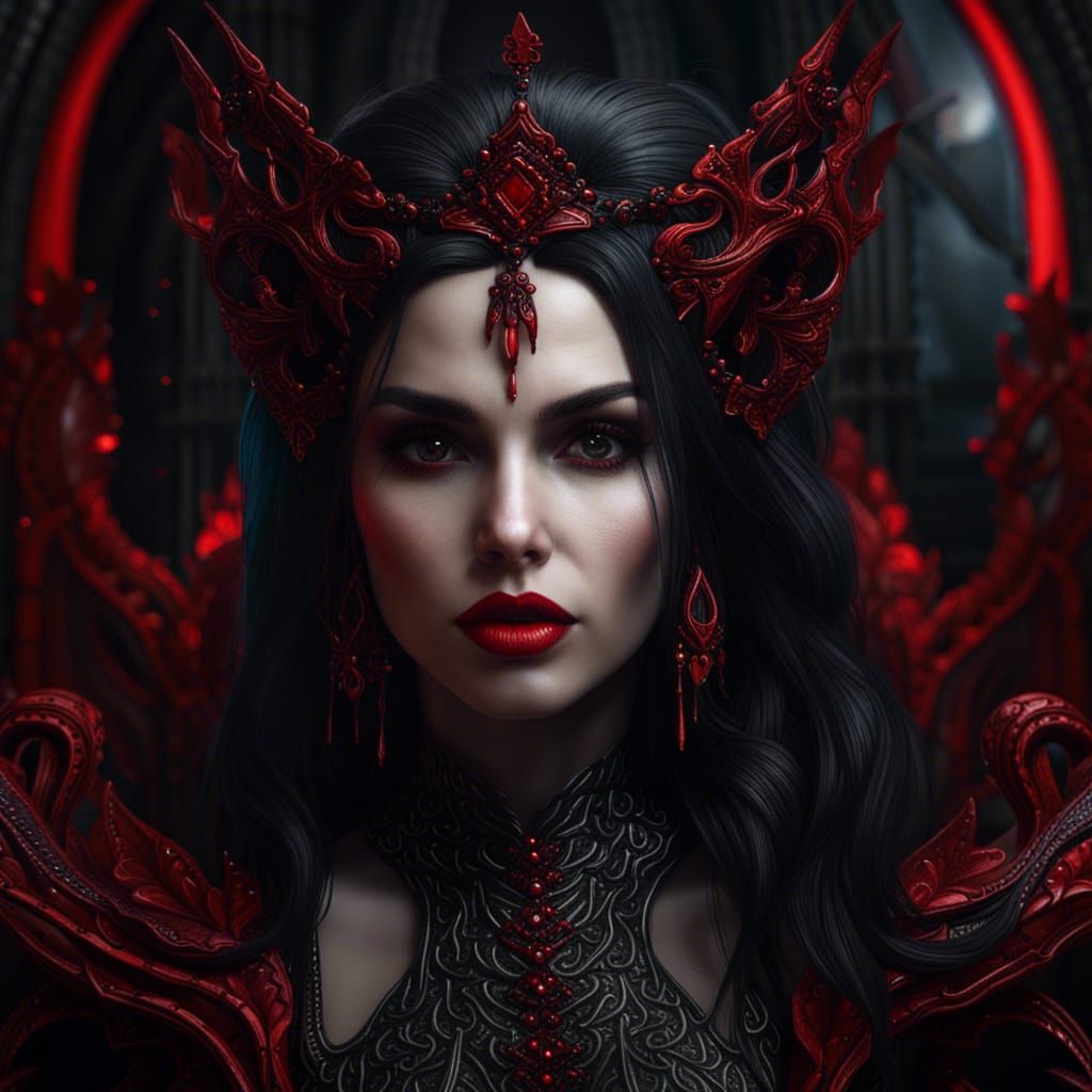 Gothic Woman with Red Lips: Fantasy Art