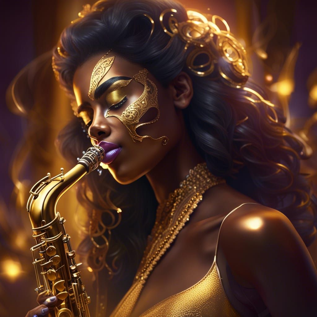 Golden Saxophone Player at Mardi Gras