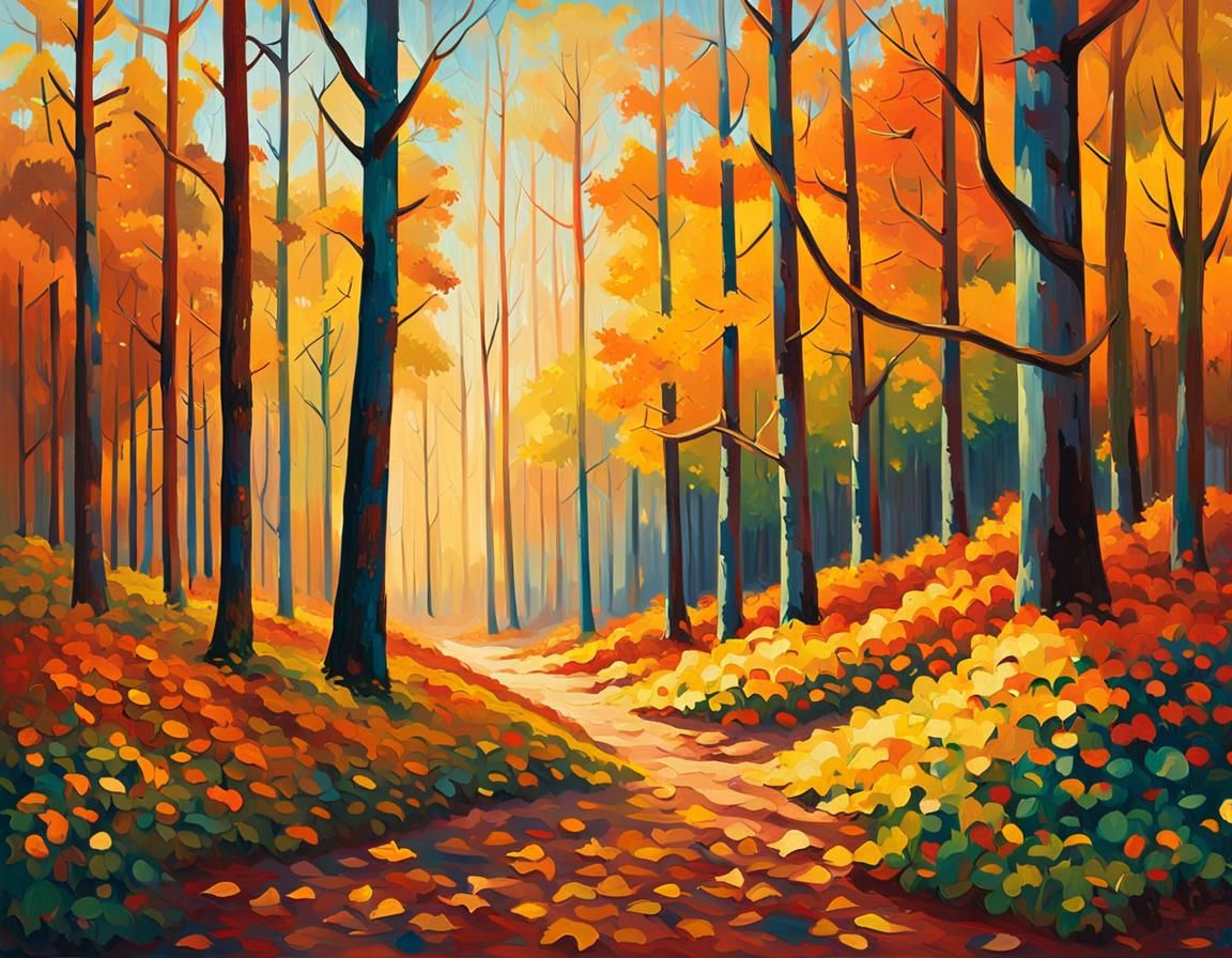Autumn Forest Oil Painting in Fauvist Style