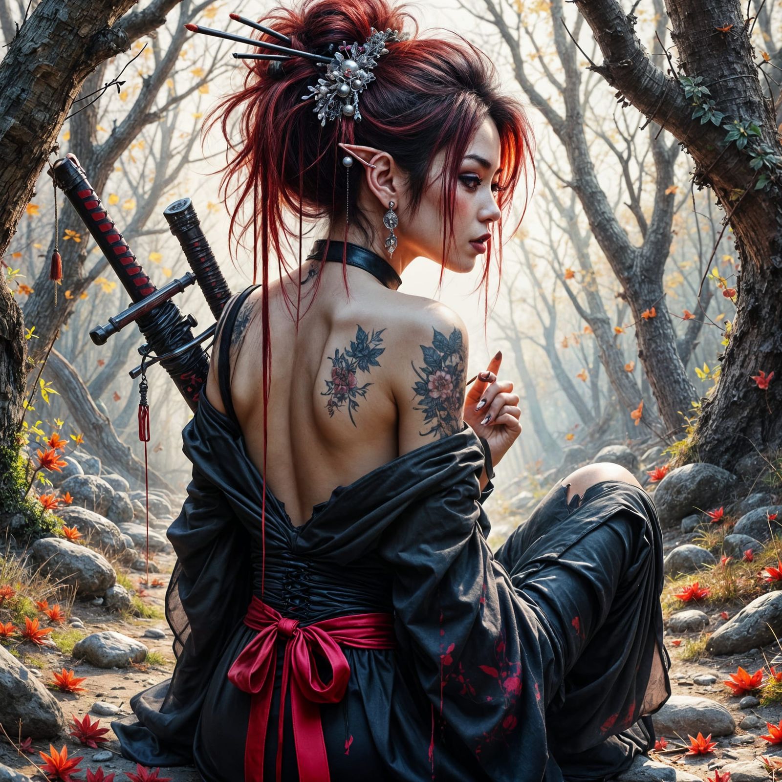 Dark Fantasy Geisha Assassin in Golden Hour