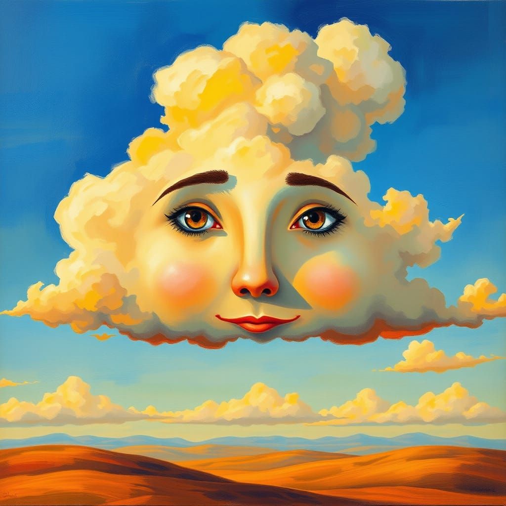 Whimsical Cloud Face in Vibrant Skies
