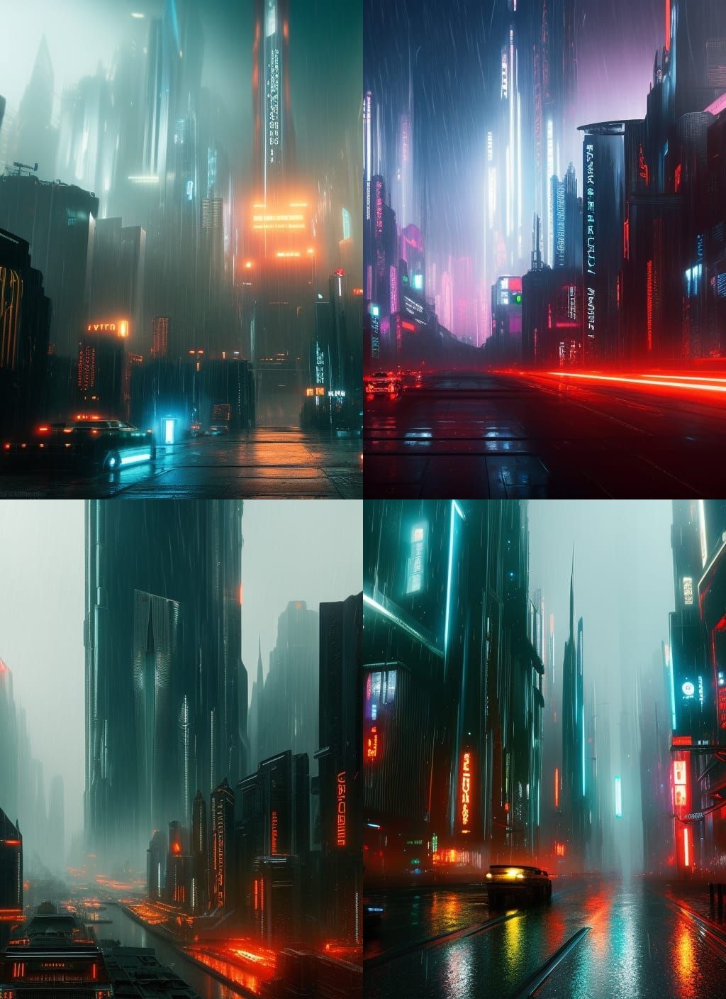 Rainy Cyberpunk Cityscape in Noir Style