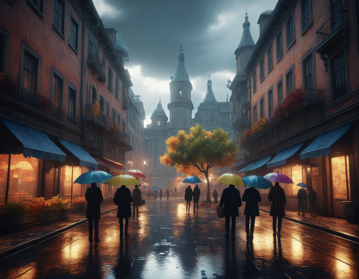 Ethereal Cityscapes in Vibrant European Ink Painting Style