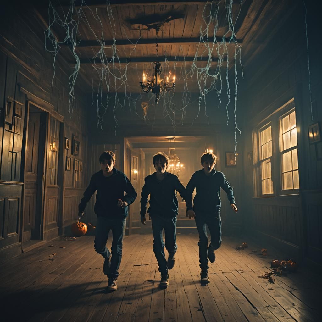 Eerie Halloween Night in Haunted House: Cinematic Still