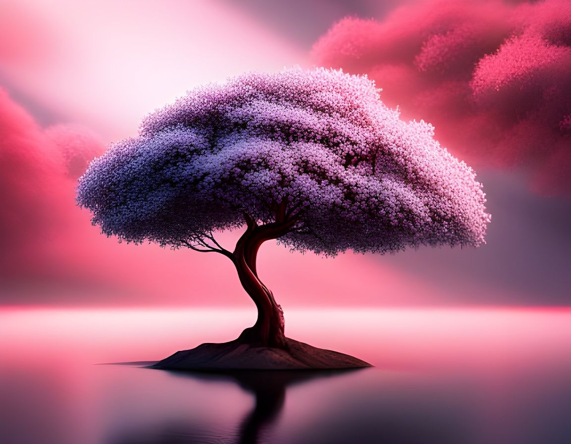 Cubist Metallic Cherry Blossom Tree in Liminal Space