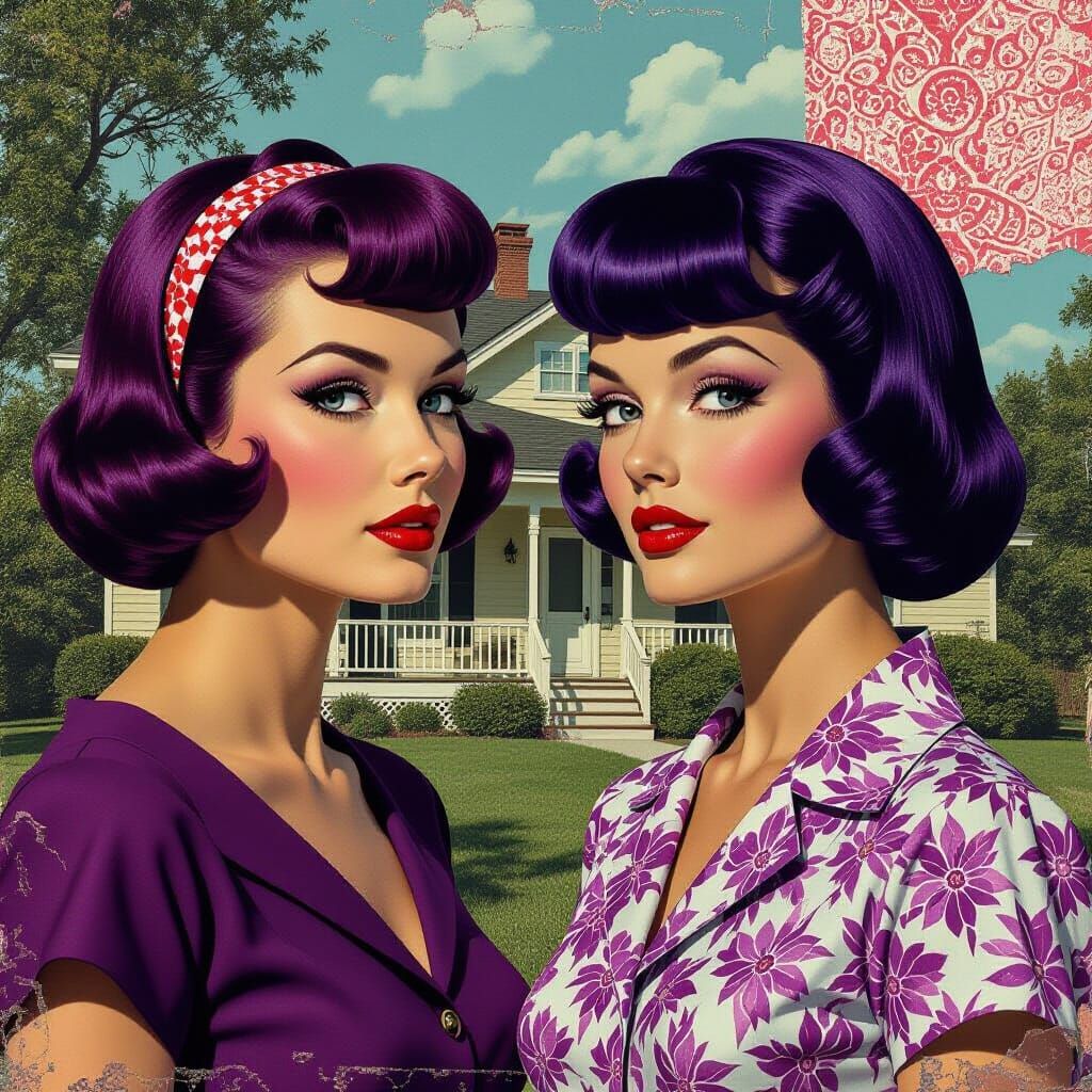 Mixed Media Collage of Merged 1950s Housewife and Pin-Up Mod...