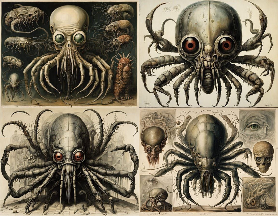 Cthulhu-esque Hybrid Creature in 19th Century Artistic Style