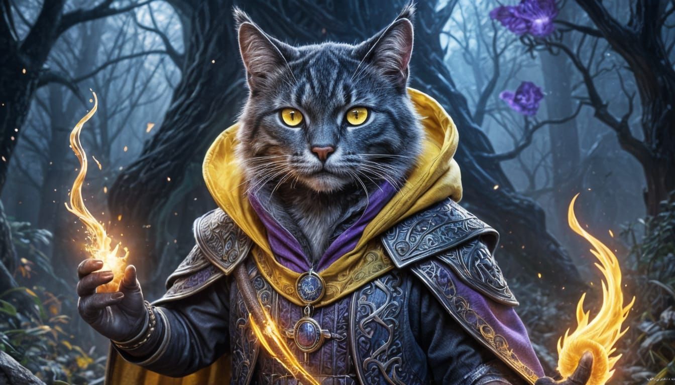 Tabaxi Warlock Casting a Spell in Digital Illustration