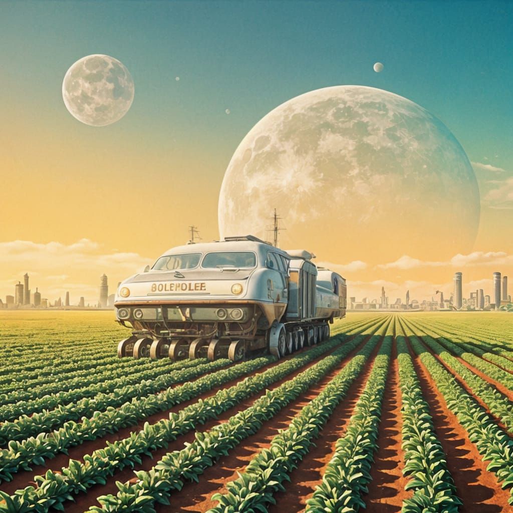 Retro-Futuristic Alien Farm in Hyperrealistic Oil Painting