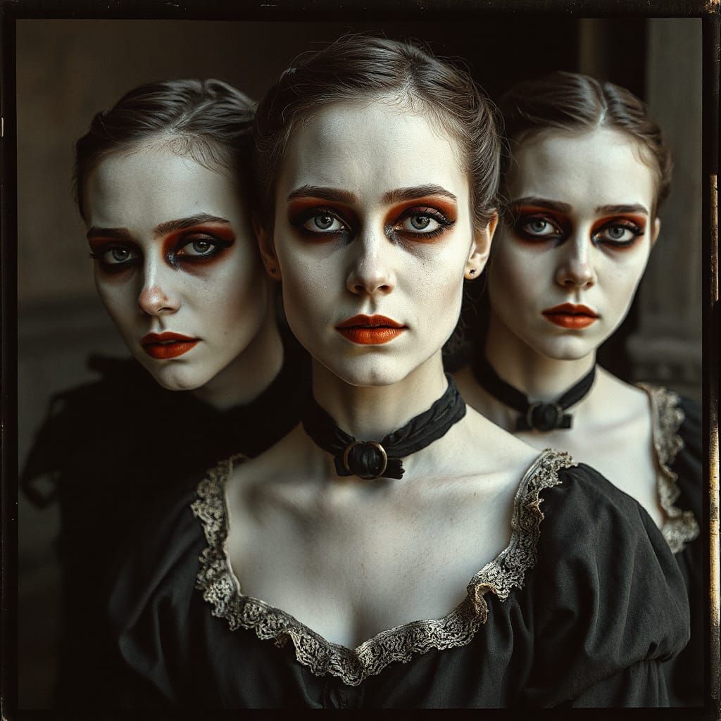 Victorian-Era Women in Clown Makeup Portraits