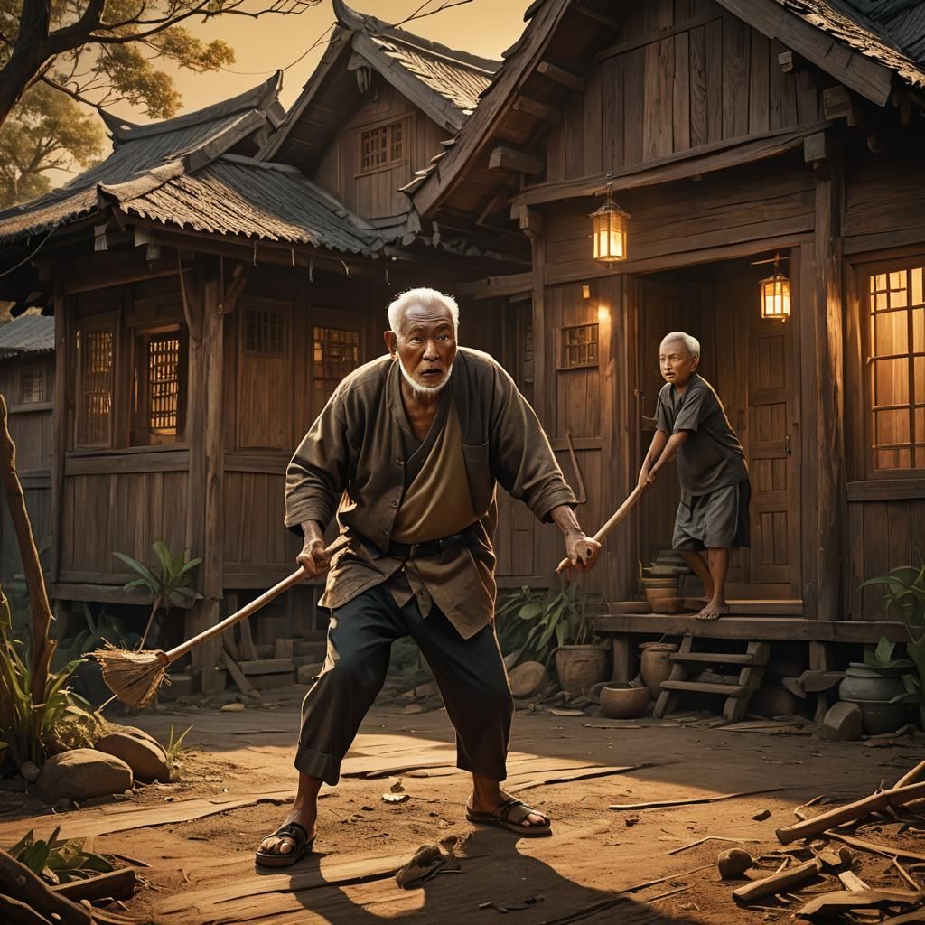 Burmese Village Mishap: Comedic Matte Painting