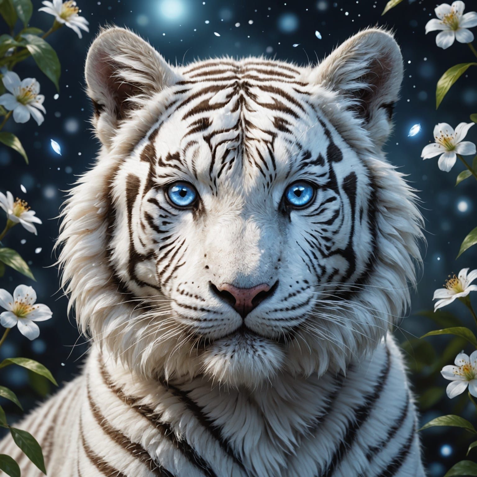 Adorable White Tiger with Shimmering Fur Digital Art