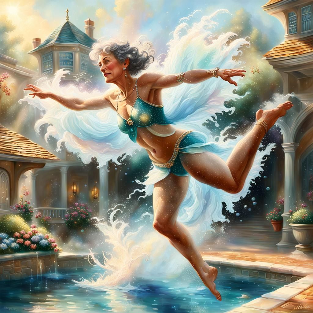 Granny's Sparkling Pool Belly Flop: Fantasy Realism