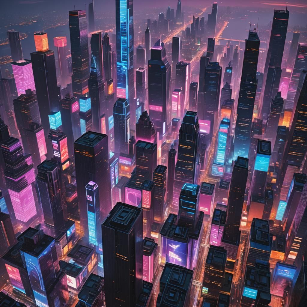 Cyberpunk Cityscape at Dusk in Neon Lights