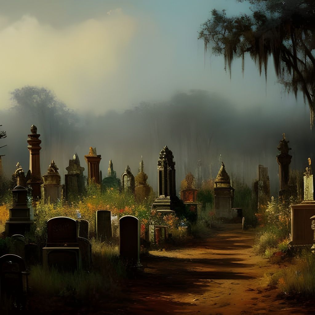 Detailed Cemetery Painting in Savannah, Georgia