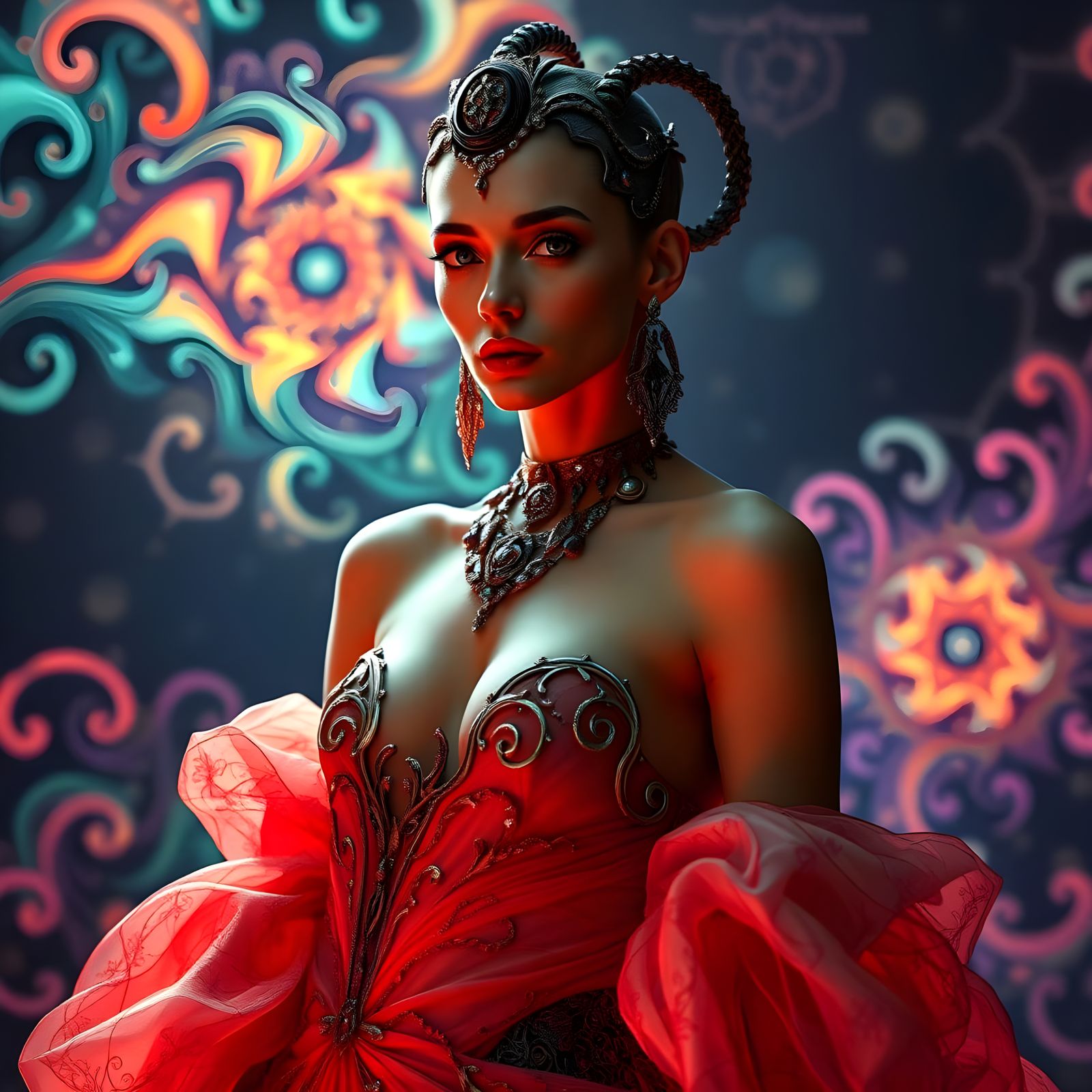 Ancient Alien Goddess in Elegant Futuristic Headdress