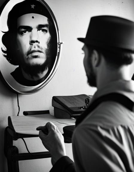 Che Guevara Reflection: Black and White Portrait