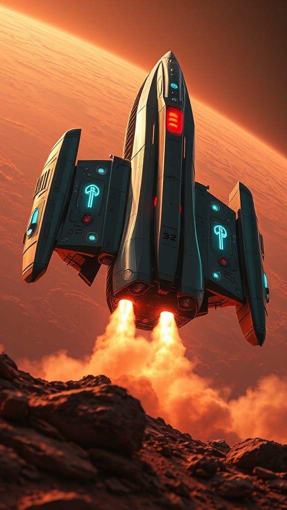 Borg Rocket Launching from Mars in Cyberpunk Style