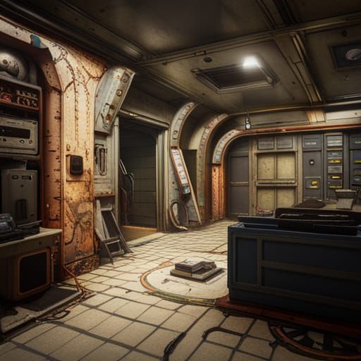 Dystopian Underground Bomb Shelter: Detailed Matte Painting