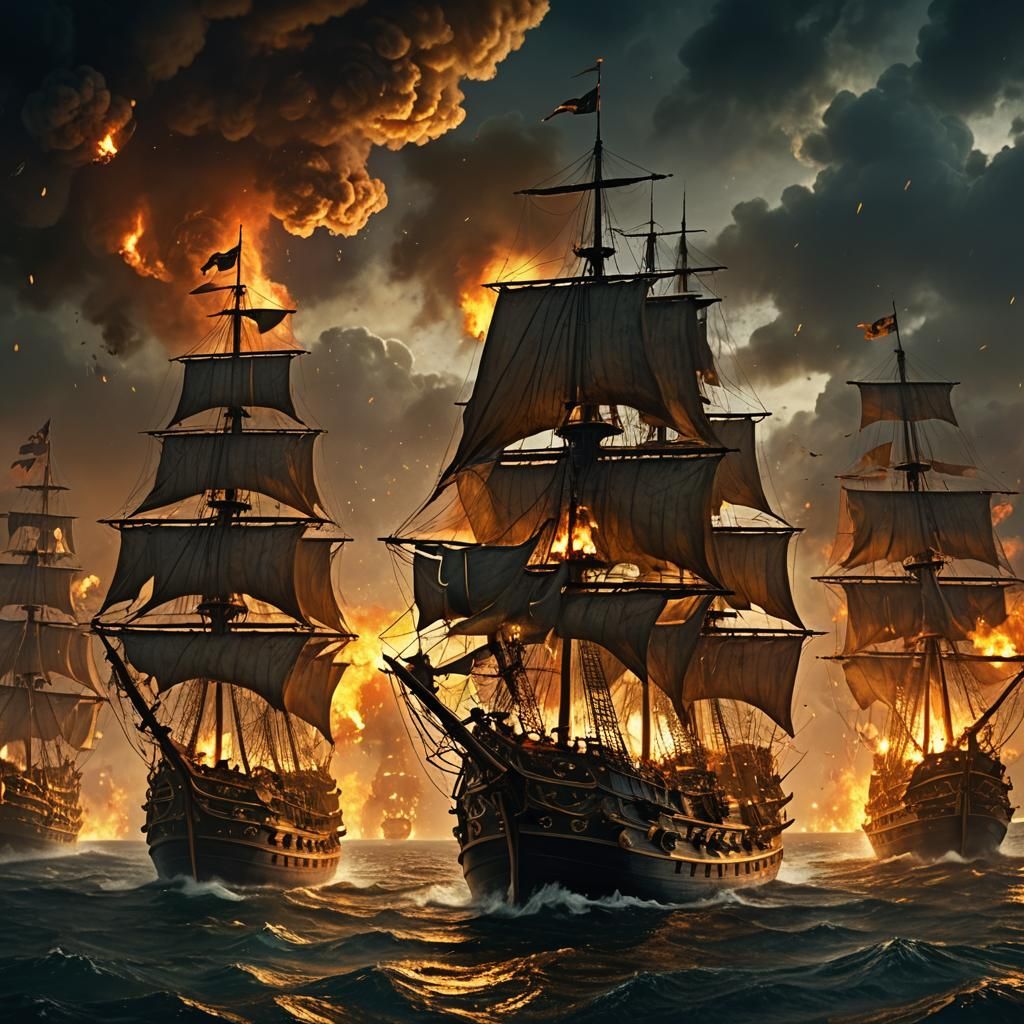 Epic Pirate Battle at Sea in Baroque Lighting
