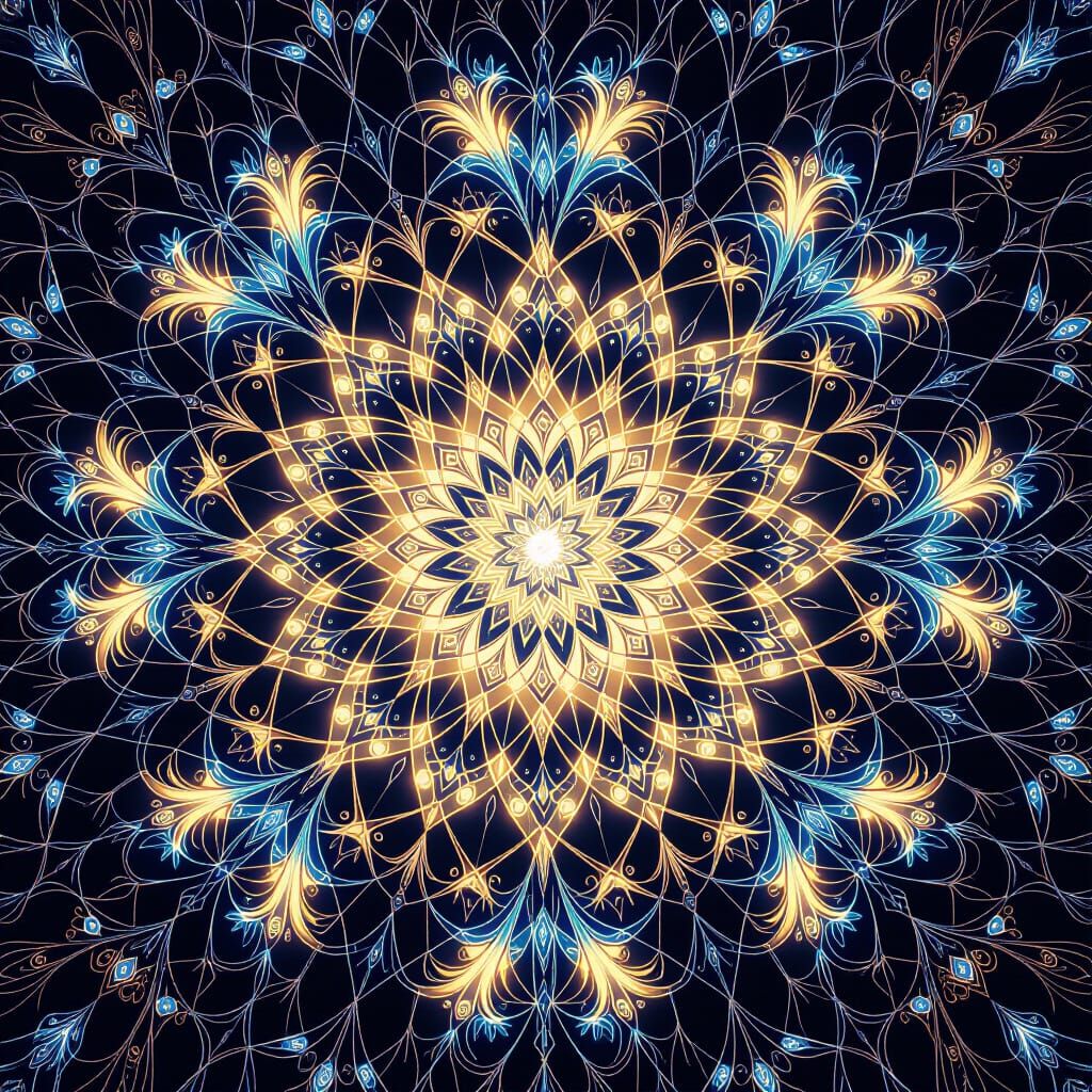 Iridescent Fractal Mandala in a Dreamlike Style