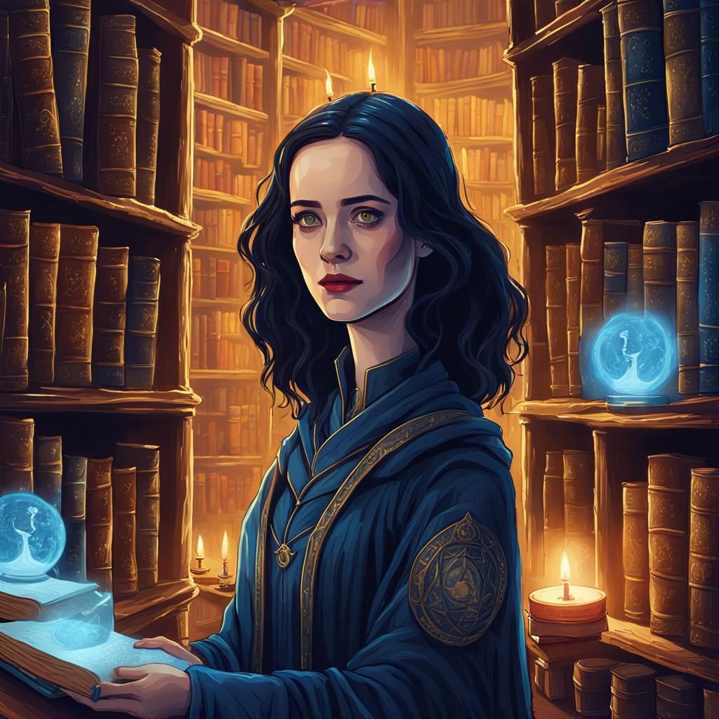 Young Alma studying in the Hogwarts library