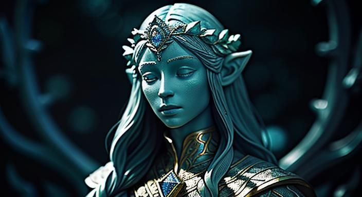 Hyperrealistic Crystal Statue of an Elven Princess