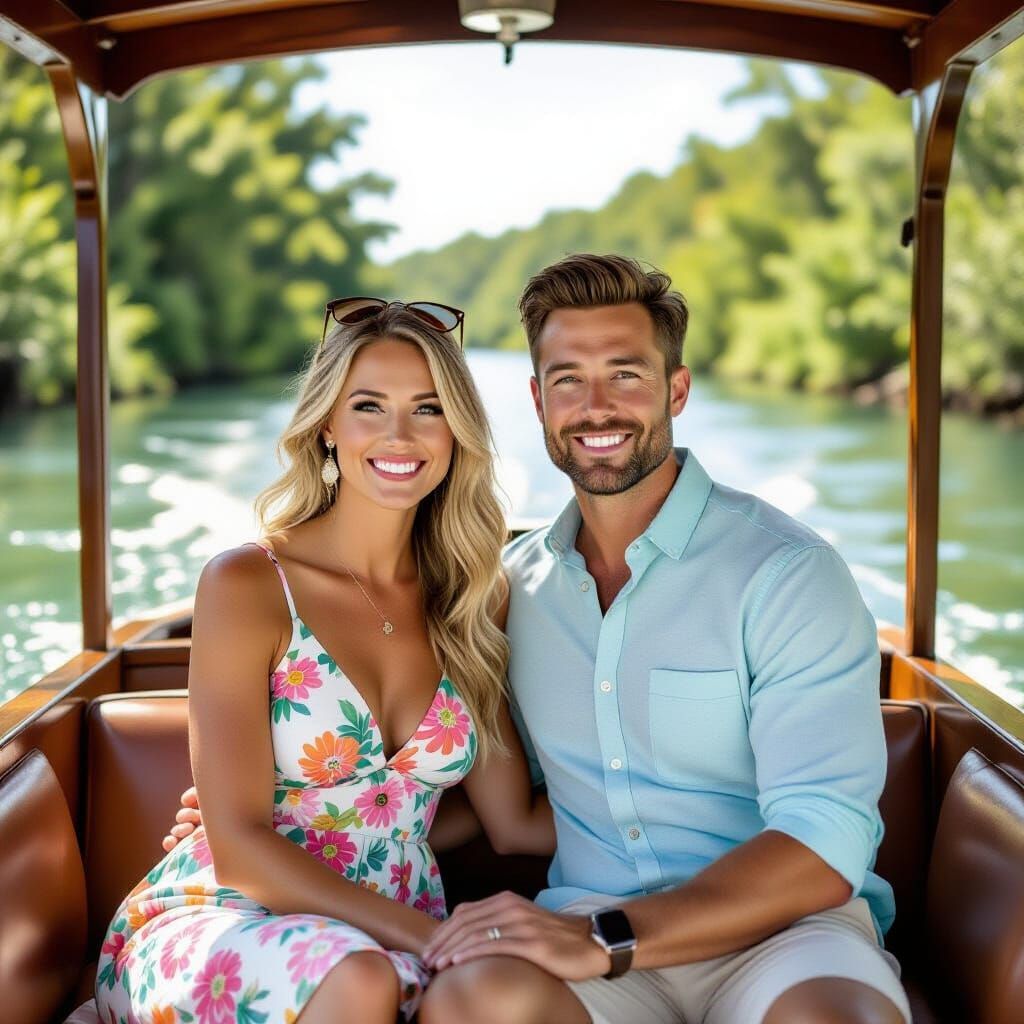 Couple on Florida River Boat in Impressionist Style