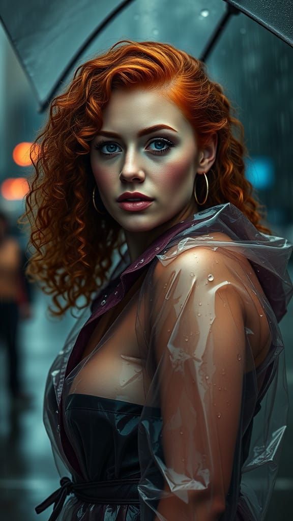 Ethereal Redhead Goddess in Rainy City