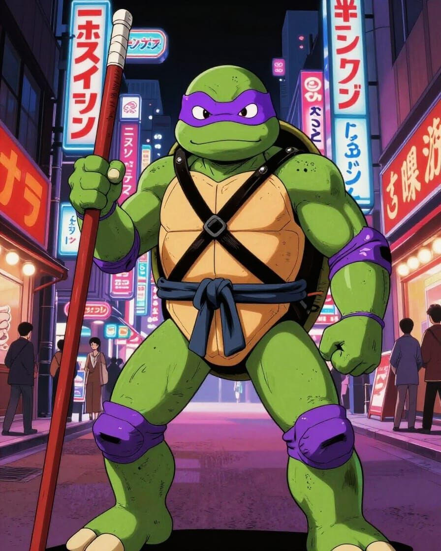 Donatello in Neon Tokyo Streets Anime Style