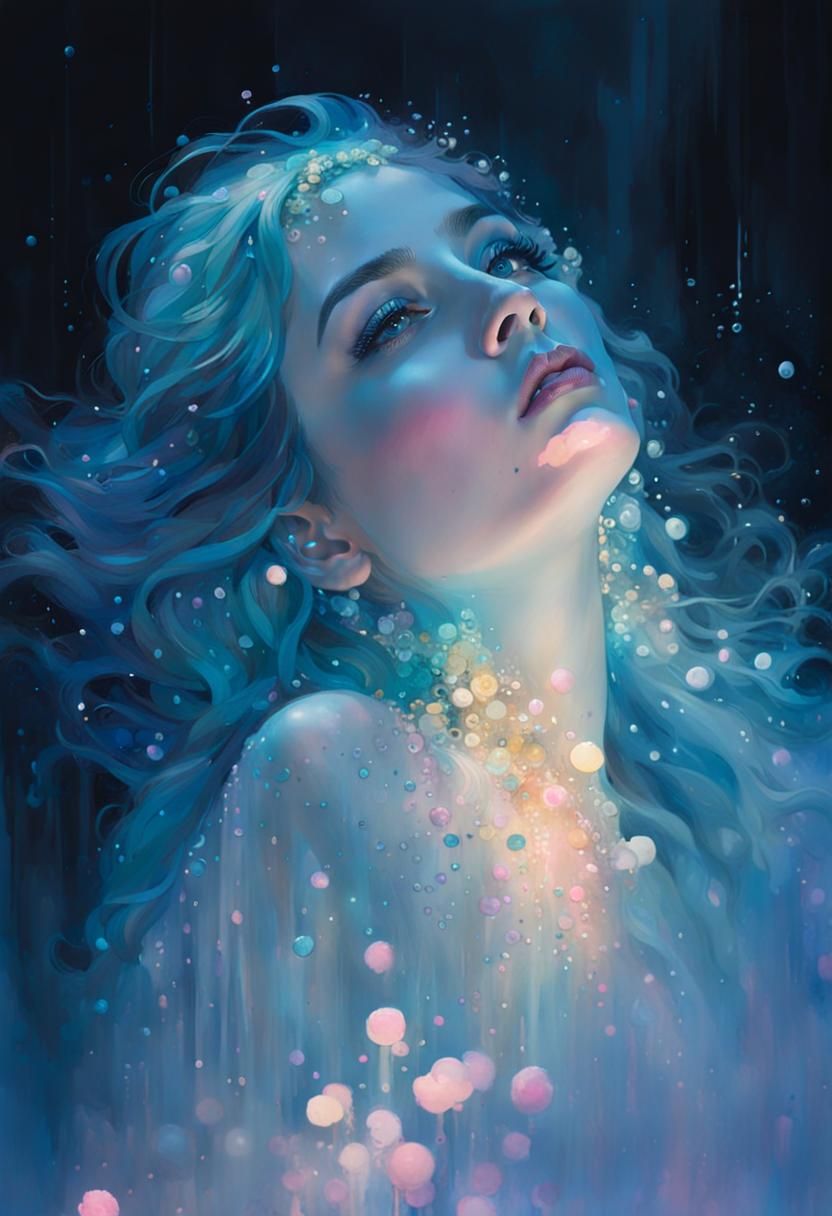 Mystical Mermaid in Dreamy Light, Klimt-Mann Style