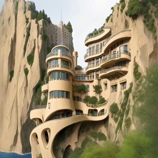 Organic Architecture Blends with Cliffside Waterfall