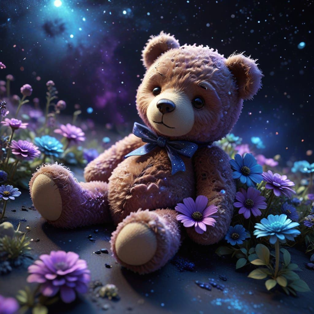 Adorable Teddy Bear Sleeps in Dreamlike Void