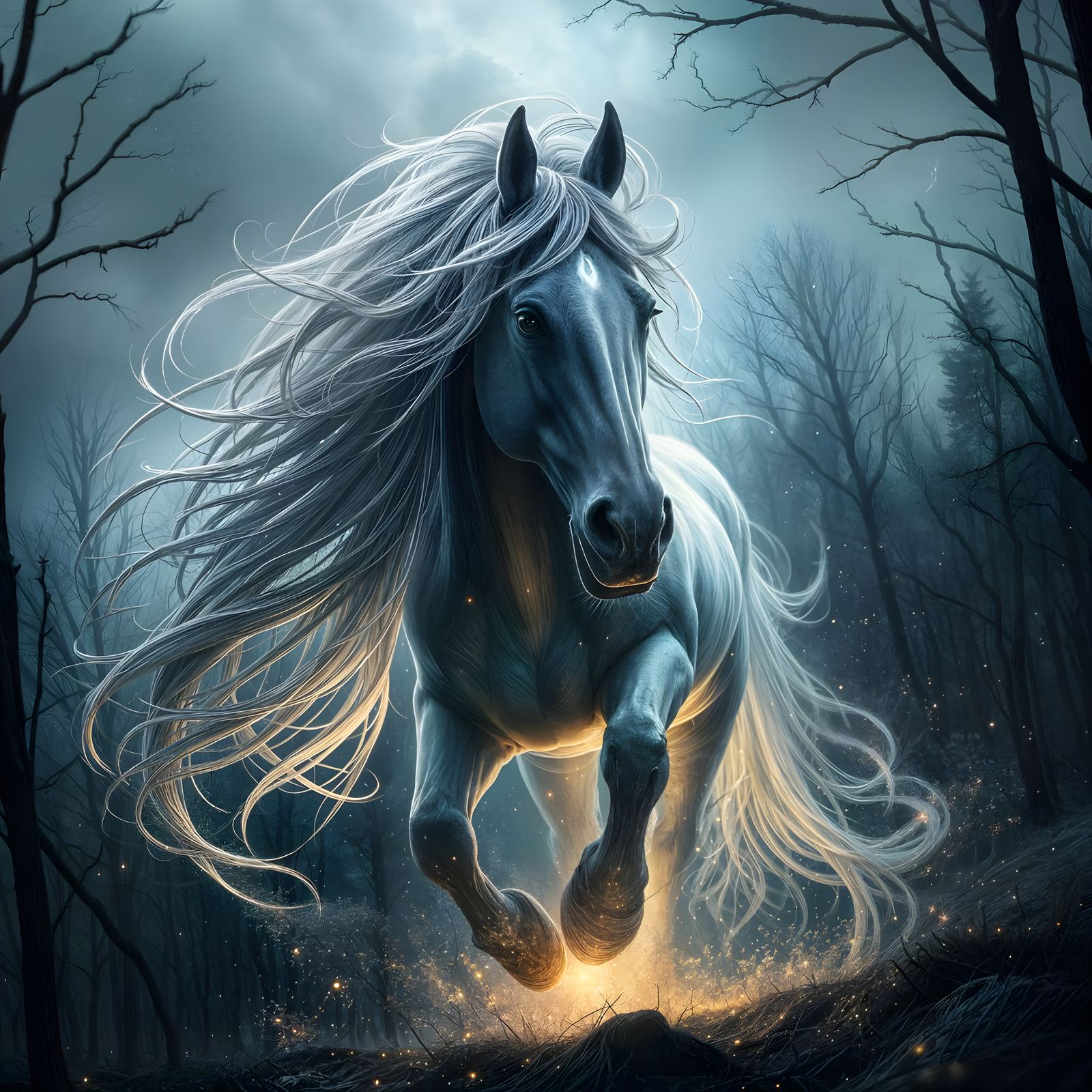 Ethereal Spectral Stallion Portrait in Dark Fantasy Style